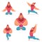 Yoga man in different poses. Cartoon character design hipster meditation posture