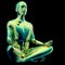 Yoga man lotus pose stylized figure chrome green sparkling