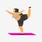 Yoga mat for fitness. Girl Plus Size. Health sport in club. Fat Woman doing exercises, weight loss, warming up. Cute