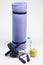 Yoga mat with skipping rope, water bottle, abs