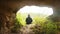 Yoga meditation breathing exercises in high mountain Cave