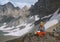 Yoga meditation in mountains woman practicing outdoor alone Travel healthy lifestyle mental health relaxation summer vacations