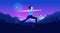 Yoga in moonlight - Illustration of woman exercising outdoor in a beautiful landscape