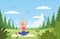 Yoga in nature. Athletic slim female character in sport uniform doing meditation, young woman sitting in lotus position