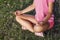 Yoga outdoor. Yoga pose child on the grass.