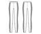 Yoga pants technical fashion illustration with elastic waistband, side panels, training slim, casual knit trousers. Flat