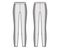 Yoga pants technical fashion illustration with elastic waistband, side panels, training slim, casual knit trousers. Flat