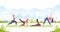 Yoga in the park. Women in different yoga poses. Summer yoga workout