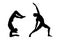 Yoga peaceful warrior asana and handstand scorpion pose. Man practicing yoga asana. Vector illustration
