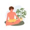 Yoga people meditate, young man sitting in padmasana yogi pose, guy training spirit
