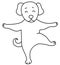 Yoga pets. A cute and funny puppy stands in an asana. Dog yoga. Dog athlete doing gymnastics. Outline. Vector