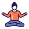 Yoga pose color line icon. Asana. Faceless girl sitting meditation pose. Home leisure. Isolated vector element.