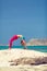 Yoga pose, fit woman exercise on beach