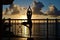 yoga pose silhouette, balcony ocean