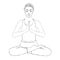 Yoga pose, woman meditating in a lotus pose, vector coloring drawing portrait. Meditation relaxation girl sitting cross