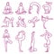 Yoga poses vector silhouettes, pilates fitness female exercises set