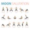 Yoga poses for Yoga at home in concept of Yoga Moon Salutation in flat design. Woman exercising for body stretching. Vector.