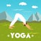 Yoga poster with a man in the yoga pose on a nature background.