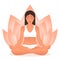 Yoga Practice Concept with Female Meditating in Lotus Pose and Lotus Flower Abstract Background Decoration.