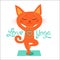 The Yoga Practice. Feel Like a Goddess. Cartoon Funny Cat Doing Yoga Position.