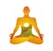 Yoga practice figure silhouette in lotus asana in mountains nature sunrise or sunset on white background.