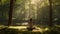 A yoga practicioner in a serene forest ultra realistic illustration - Generative AI.