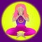Yoga. Prayer. Pacific symbol of peace. Woman in Meditation lotus position,  flat illustration. Relaxation cartoon girl