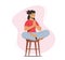 Yoga Relaxation, Tranquil Woman Meditating. Female Character Sit in Lotus Posture with Hands front of Breast on Stool