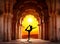 Yoga silhouette in temple