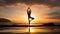 Yoga: Silhouetted Pose on Peaceful Beach, Women, Lady, Beach Yoga, Sunrise