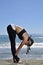 Yoga stretch on beach