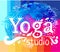 Yoga studio design template over colorful watercolor background.