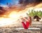 Yoga at sunset beach