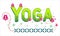 Yoga title sticker. Word art for yoga excercise. Yoga day vector. Morning fitness. Spiritual health. Lotus pattern illustration.