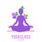Yoga vector illustration of luminous ultra violet silhouette of young woman sitting in lotus pose.