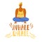 Yoga vector lettering. Inhale, exhale. Sitting man, balance