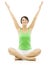 Yoga Woman, Happy Female Open Hands Raised Up, Lotus Pose