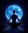 Yoga woman in moon and star. Meditation girl in moonlight