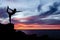 Yoga woman, ocean and sunset