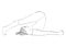Yoga, woman in a pose halasana, vector coloring drawing portrait. Cartoon girl is engaged in gymnastics. Contour outline black and