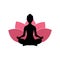 Yoga Woman Silhouette, Pink Lotus Flower Background Logo Design