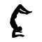 Yogi man in handstand scorpion pose or vrschikasana. Yoga hand stand for strength improvement. Vector illustration