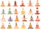 Yogi man icons set cartoon vector. Sage indian