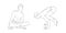 Yogi men in handstand rooster and craw or crane poses. Yoga hand stand for strength improvement. Sketch vector