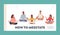 Yogi Men and Women Meditate Landing Page Template. Male and Female Characters Sit in Lotus Posture in Yoga Class