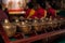 Yogjakarta, Indonesia, march 10, 2020: Gold vessels in a Hindu temple