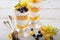 Yogurt cereal parfait with mango