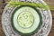 Yogurt chive spring Smoothie on silver platte in green bowl