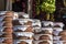 Yogurt earthenware jars on Sri Lanka market