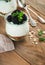 Yogurt with granola, blackberry berry fruits and muesli served in glass jar on wooden background. Healthy breakfast concept. Healt